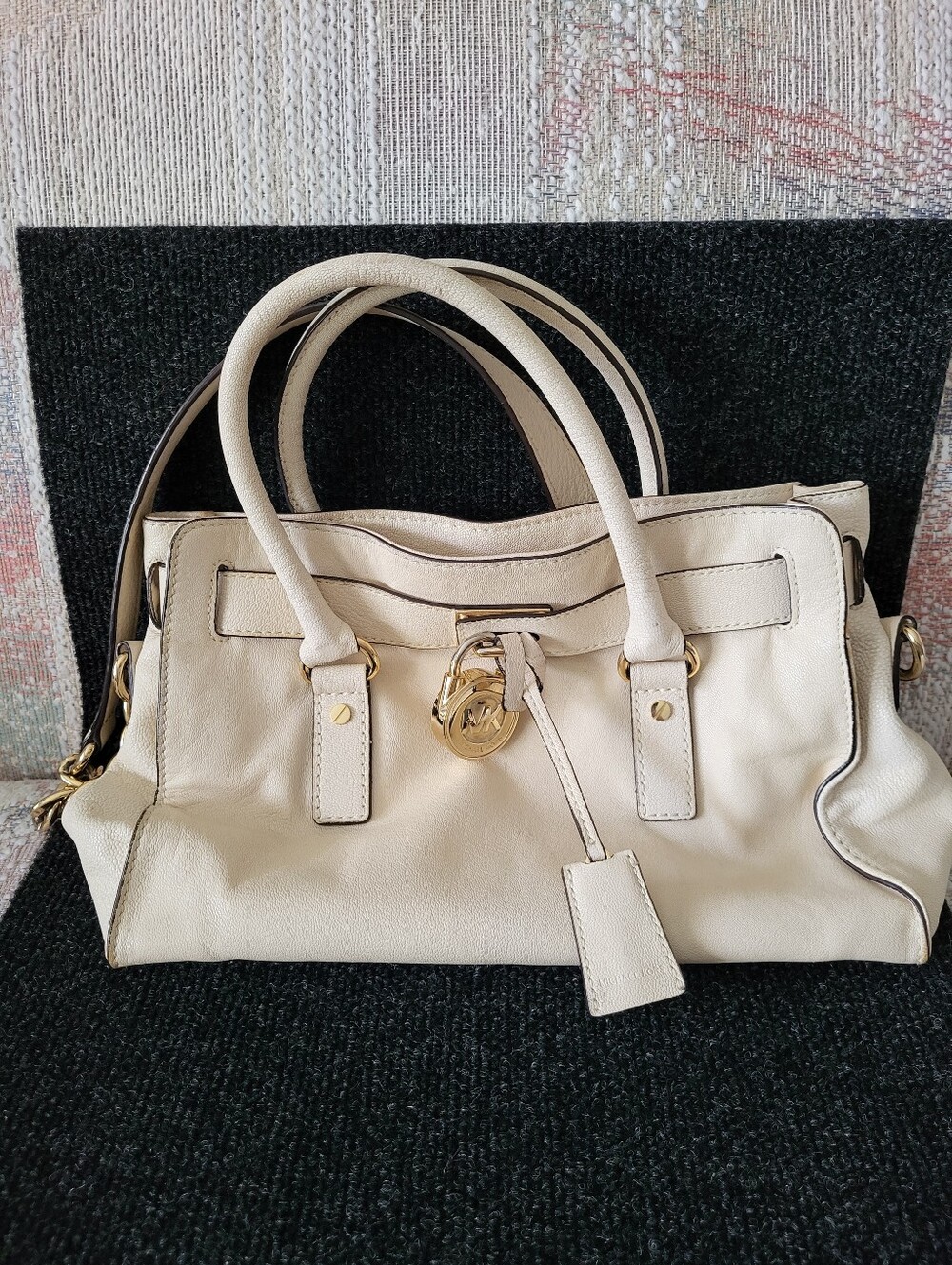 MICHAEL KORS Off White Leather Hamilton Satchel Shoulder Bag Purse Handbag